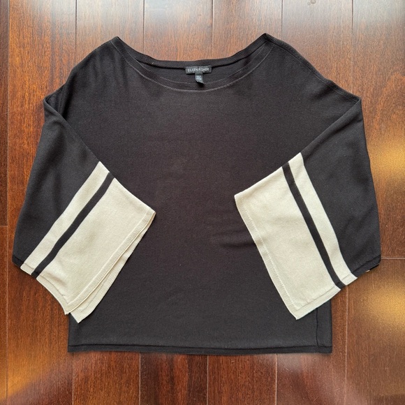 Eileen Fisher Sweaters - Eileen Fisher Black & Cream Drape Cardigan